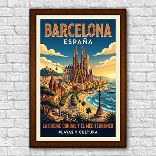 Poster Cartaz de Viagem Vintage Barcelona, Espanha, Anos