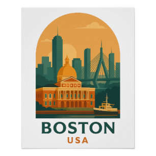 Póster Cartaz de Viagem Vintage Boston EUA – Arte de Cida