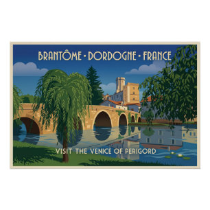 Póster Cartaz de Viagem Vintage Brantôme Dordogne França