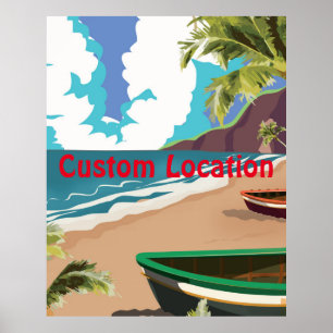 Póster Cartaz de Viagem Vintage com Localização Personali