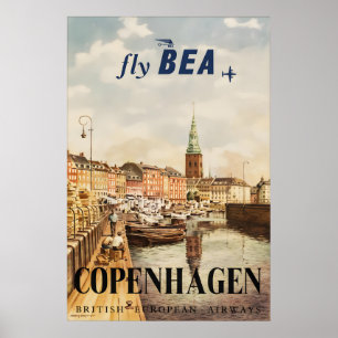 Poster Cartaz de Viagem Vintage Copenhague, Dinamarca