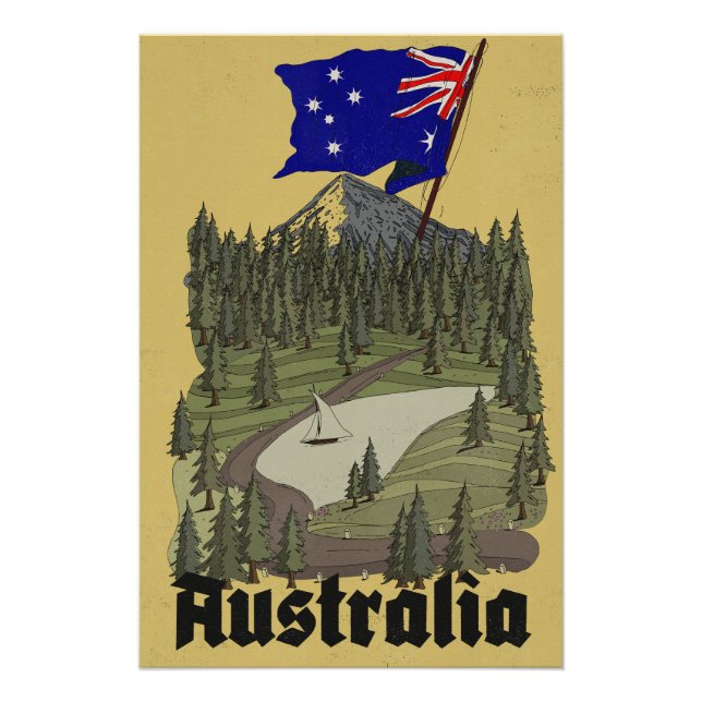 Póster cartaz de viagem vintage da Austrália (Frente)