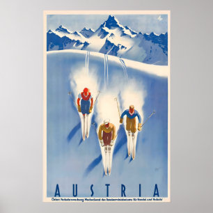 Poster Cartaz de Viagem Vintage da Áustria Esquiando nas