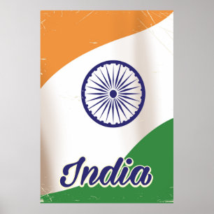 Poster Cartaz de viagem vintage da bandeira da Índia.