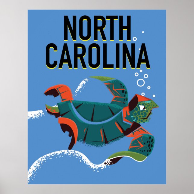 Poster Cartaz de viagem vintage da Carolina do Norte. (Frente)