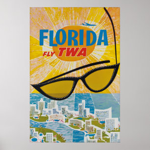Poster Cartaz de Viagem Vintage da Flórida, Companhia Aér