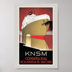 Poster Cartaz de Viagem Vintage da Holanda KNSM Restaurad