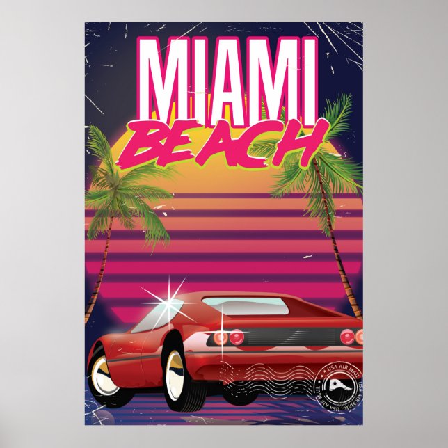 Poster cartaz de viagem vintage da praia de miami (Frente)