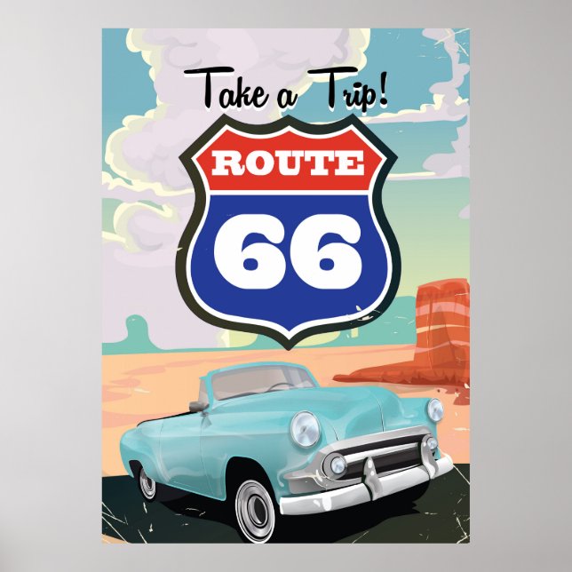 Póster Cartaz de viagem vintage da Rota 66 (Frente)