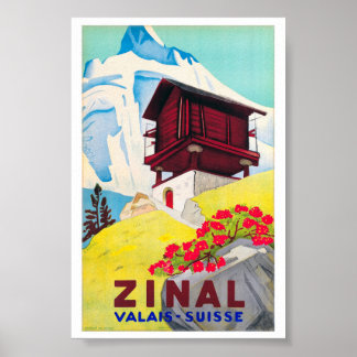 Poster Cartaz de Viagem Vintage da Suíça Zinal Restaurado
