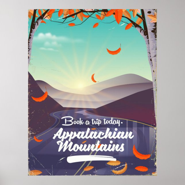 Póster Cartaz de viagem vintage das Montanhas Apalaches (Frente)