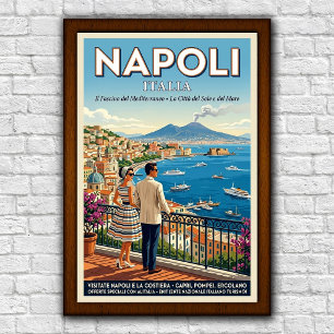 Poster Cartaz de Viagem Vintage de Nápoles, Itália dos an