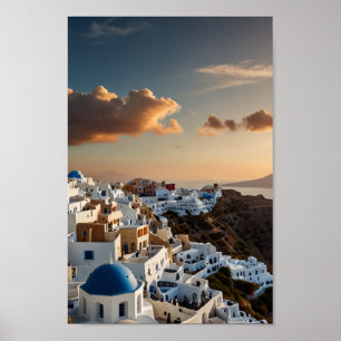 Poster Cartaz de Viagem Vintage de Santorini