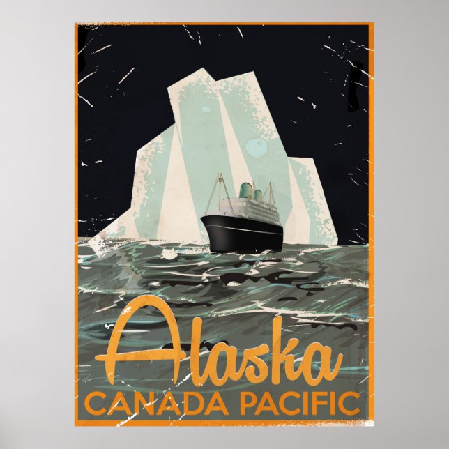 Póster cartaz de viagem vintage do alasca (Frente)
