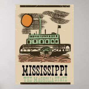 Póster cartaz de viagem vintage do barco do rio Mississip