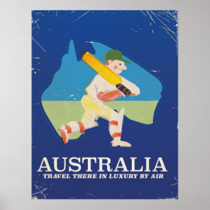 Póster Cartaz de viagem vintage do críquete da Austrália