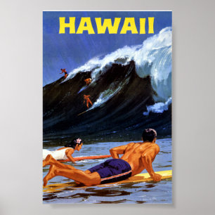 Poster Cartaz de Viagem Vintage do Havaí Restaurado