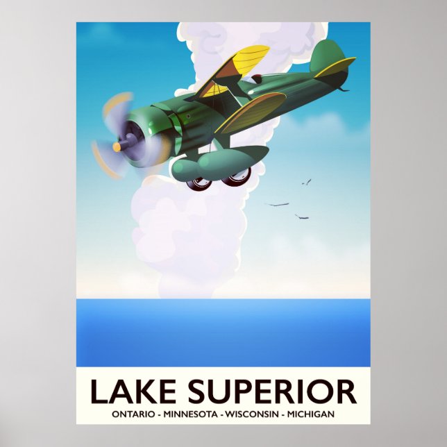 Póster cartaz de viagem vintage do Lago Superior (Frente)