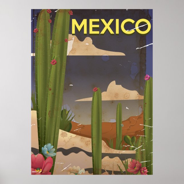 Poster Cartaz de viagem vintage do México. (Frente)