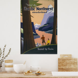 Poster Cartaz de Viagem Vintage do Pacífico Noroeste de 1