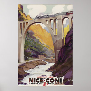 Poster Cartaz de Viagem Vintage do Trem de Nice Coni Ferr