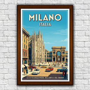 Poster Cartaz de Viagem Vintage dos anos 60 Milão, Itália