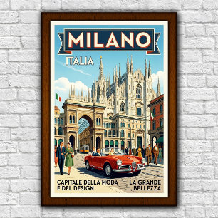 Poster Cartaz de Viagem Vintage dos anos 60 Milão, Itália