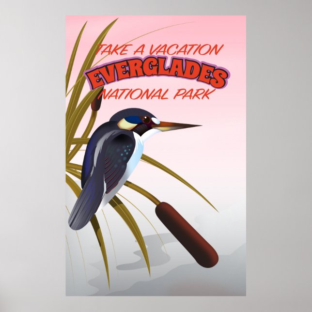 Póster Cartaz de viagem vintage dos Everglades. (Frente)