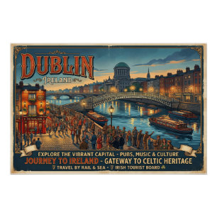 Póster Cartaz de Viagem Vintage Dublin Irlanda