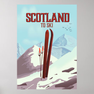 Poster Cartaz de viagem vintage Escócia Para Esquiar