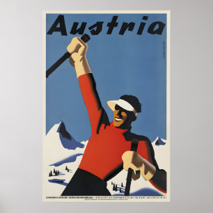 Poster Cartaz de Viagem Vintage Esqui Áustria