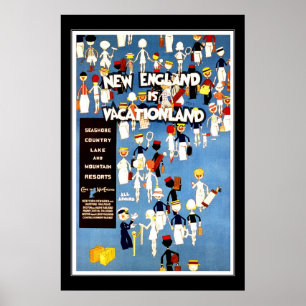Póster Cartaz de Viagem Vintage Férias Nova Inglaterra