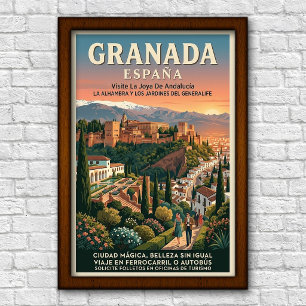 Poster Cartaz de Viagem Vintage Granada, Espanha, anos 60