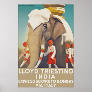 Poster Cartaz de Viagem Vintage Índia Lloyd Triestino Bom