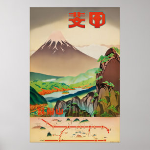 Poster Cartaz de Viagem Vintage Japão Monte Fuji Yamanash