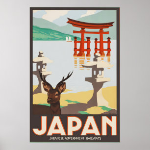 Poster Cartaz de Viagem Vintage Japão Portão Torii Miyaji