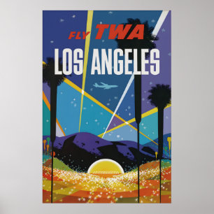 Poster Cartaz de Viagem Vintage Los Angeles, Companhia Aé