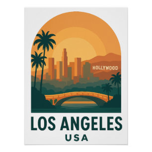 Póster Cartaz de Viagem Vintage Los Angeles – Retro EUA