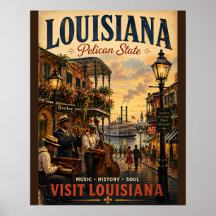 Poster Cartaz de Viagem Vintage Louisiana com Músico de J