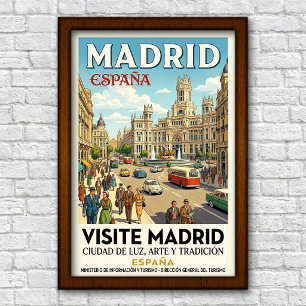 Poster Cartaz de Viagem Vintage Madrid, Espanha, Anos 60