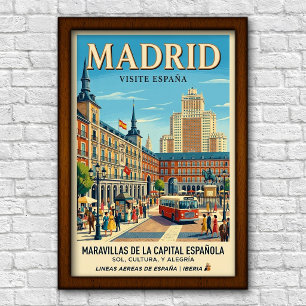 Poster Cartaz de Viagem Vintage Madrid, Espanha, Anos 60