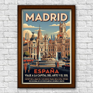 Poster Cartaz de Viagem Vintage Madrid, Espanha, Anos 60