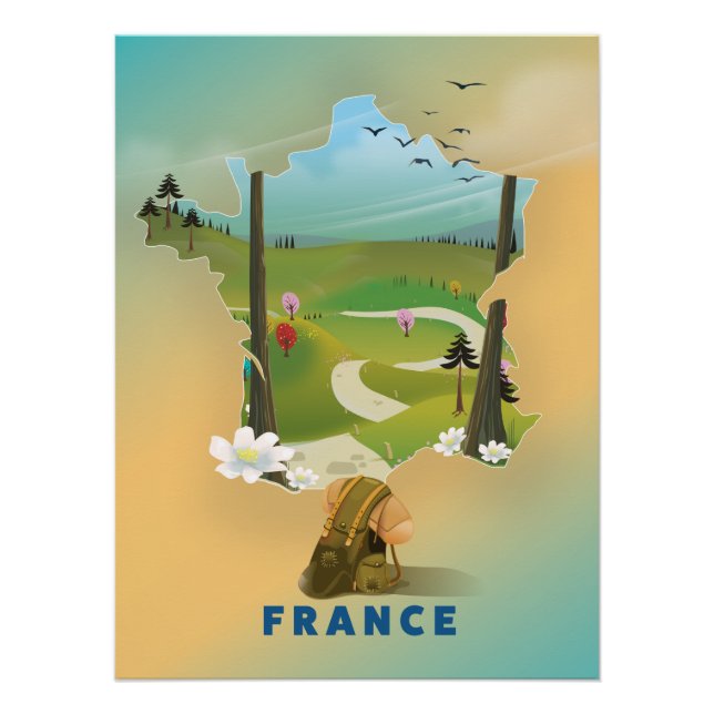 Póster cartaz de viagem vintage mapa da França (Frente)