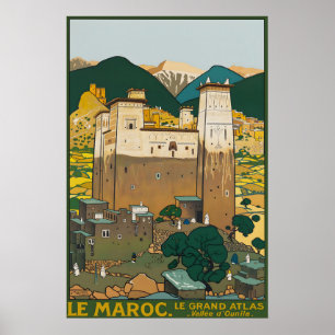 Poster Cartaz de Viagem Vintage Marrocos Montanhas do Atl