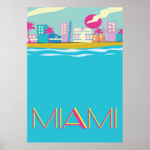Póster Cartaz de viagem vintage Miami anos 80