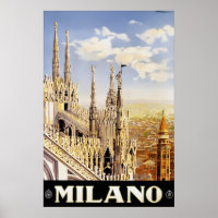 Cartaz de Viagem Vintage Milão Itália, Milano
