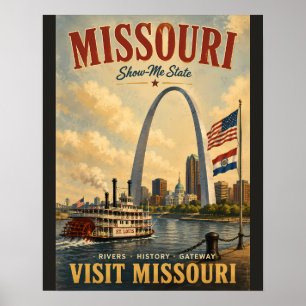 Poster Cartaz de Viagem Vintage Missouri com o Arco da Ga