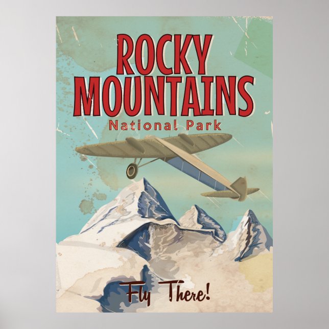 Poster Cartaz de viagem vintage Montanhas Rochosas (Frente)