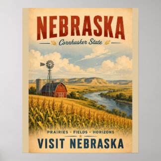 Poster Cartaz de Viagem Vintage Nebraska com Golden Prair