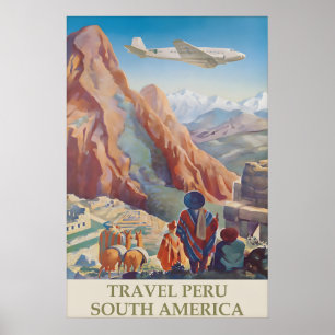 Poster Cartaz de Viagem Vintage Peru Machu Picchu Andes